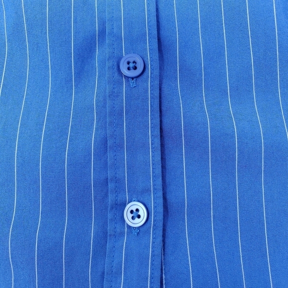 EXPRESS Blue and White PINSTRIPE BUTTON DOWN BLOUSE Women Size 9/10 - Picture 10 of 16